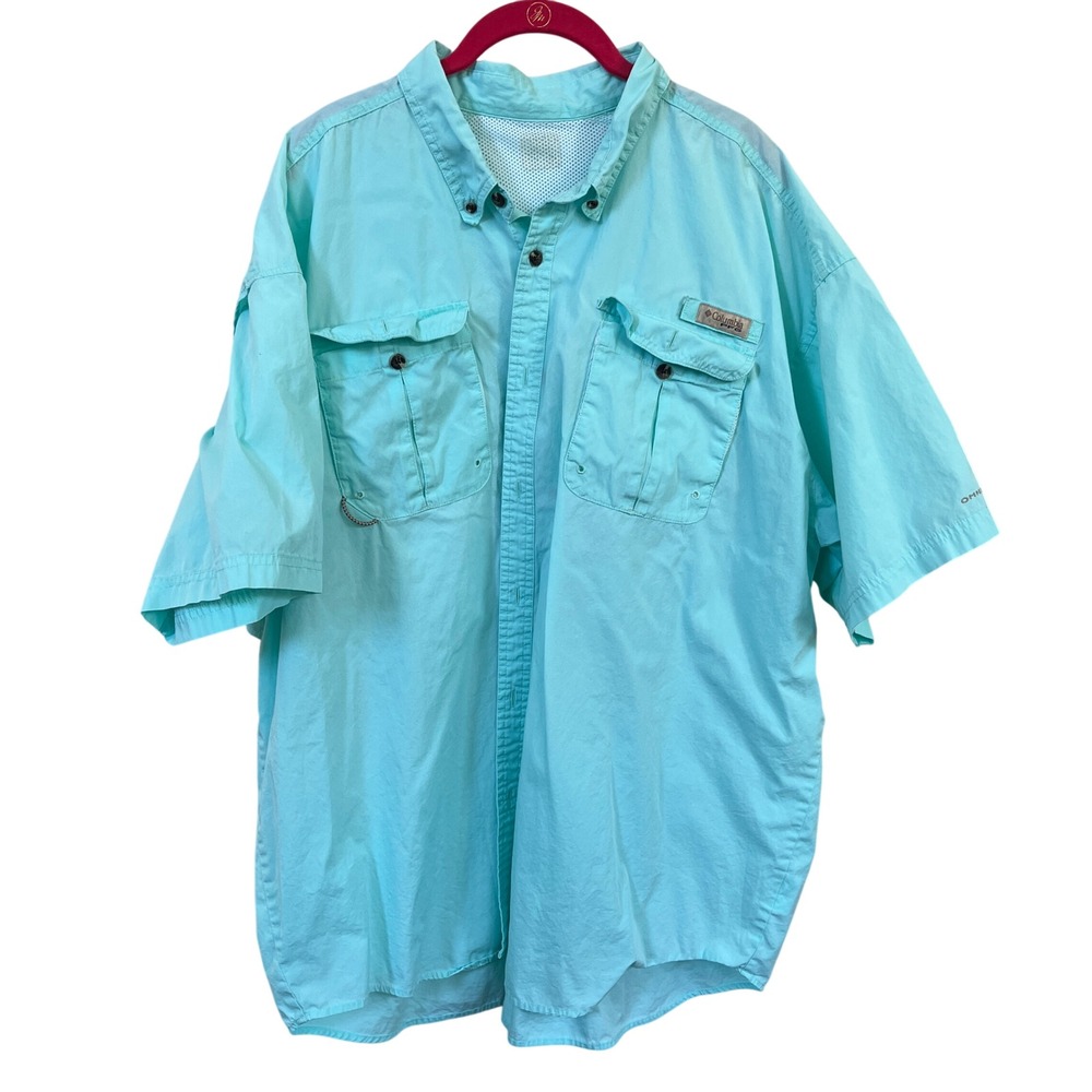 Columbia Mens PFG Tamiami‎ Short Sleeve Shirt Blue Sz XXL Fishing Utility Preppy